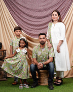White Mint Green Anarkali Family Set