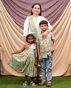 White Mint Green Anarkali Mother Kids Twinning