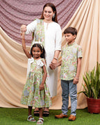 White Mint Green Anarkali Mother Kids Twinning