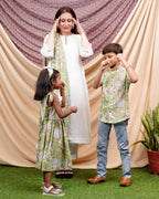 White Mint Green Anarkali Mother Kids Twinning
