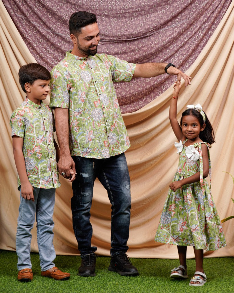 White Mint Green Anarkali Family Set