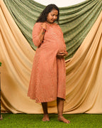 Brick Red Striped Nursing Dress