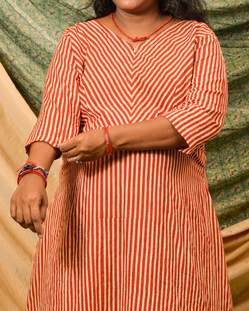 Brick Red Striped Nursing Dress