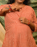 Brick Red Striped Nursing Dress