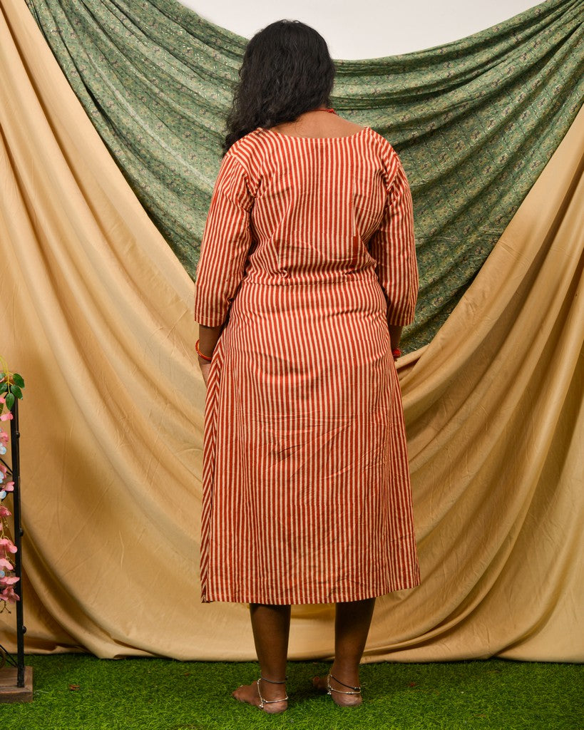 Brick Red Striped Nursing Dress