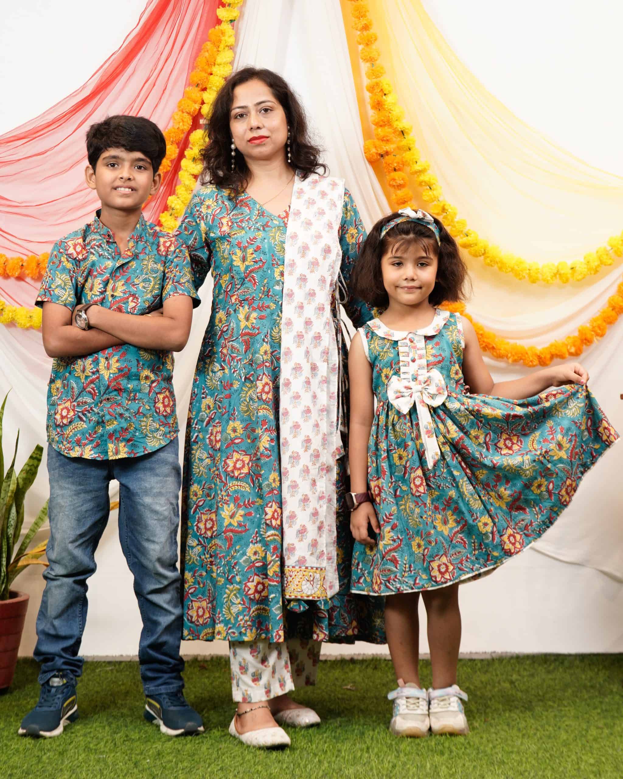 Turquoise Lily Angrakha Mom Kid Twinning Main image