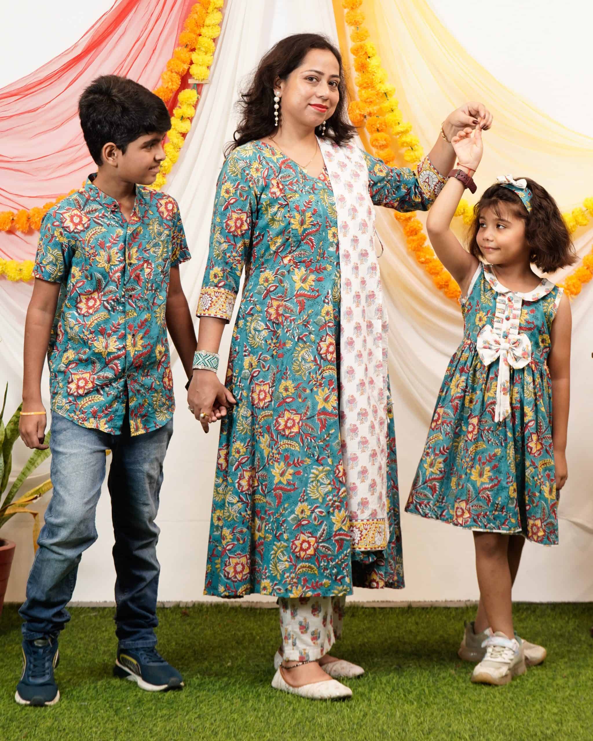 Turquoise Lily Angrakha Mom Kid Twinning