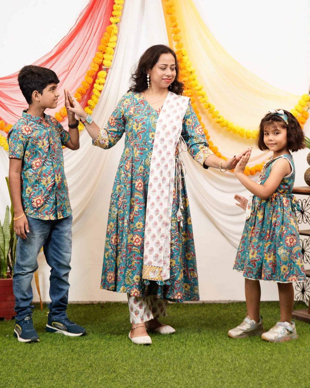 Turquoise Lily Angrakha Mom Kid Twinning