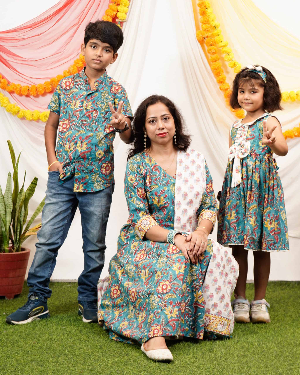 Turquoise Lily Angrakha Mom Kid Twinning