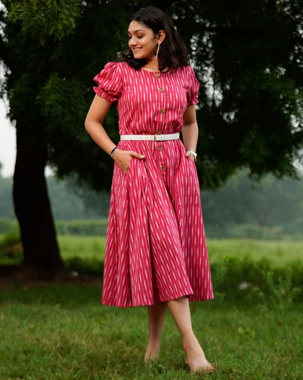 Pink Punch Nursing Dress with Belt