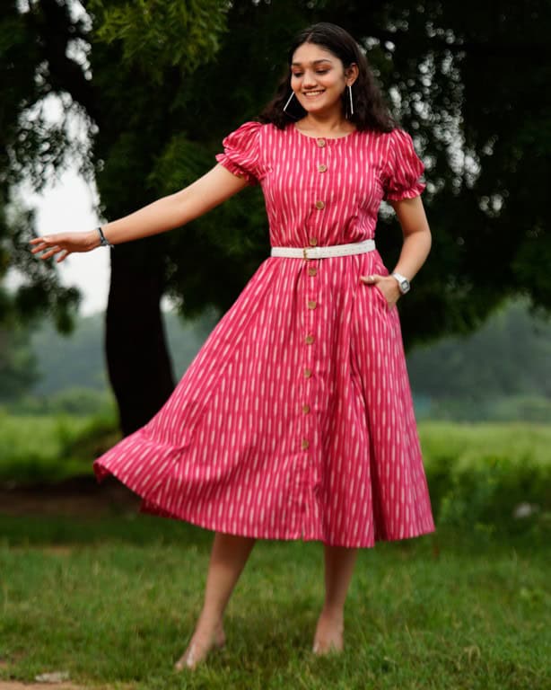 Pink Punch Nursing Dress with Belt