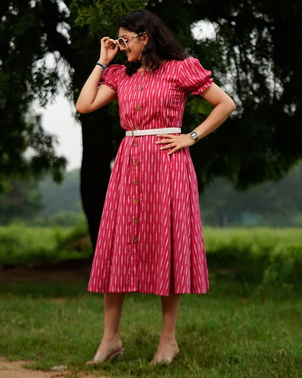 Pink Punch Nursing Dress with Belt