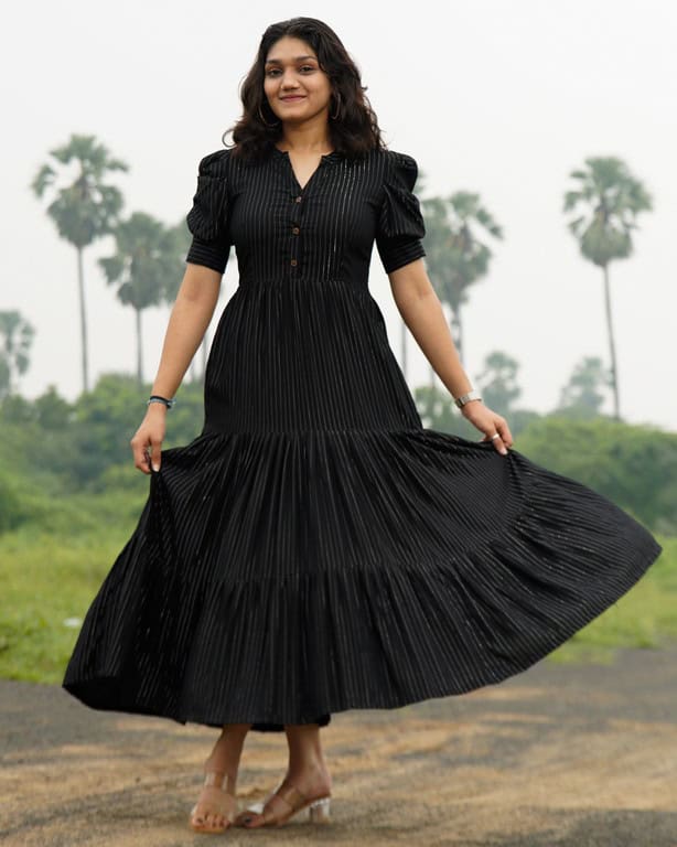 Starry Black Long Nursing Dress