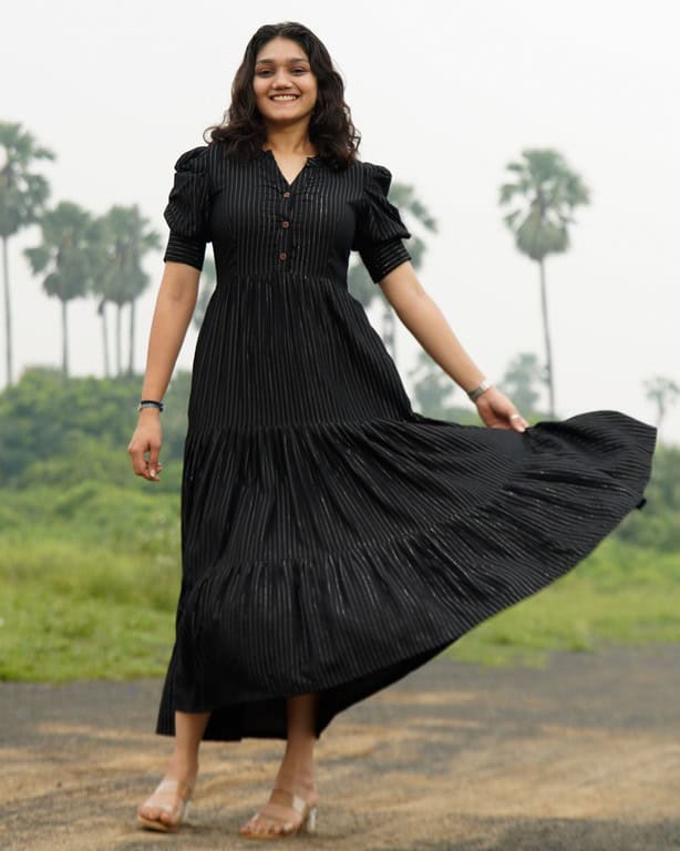 Starry Black Long Nursing Dress