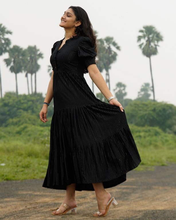 Starry Black Long Nursing Dress