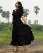 Starry Black Long Nursing Dress