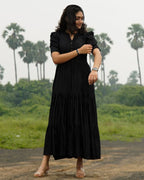 Starry Black Long Nursing Dress