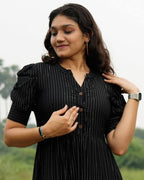 Starry Black Long Nursing Dress