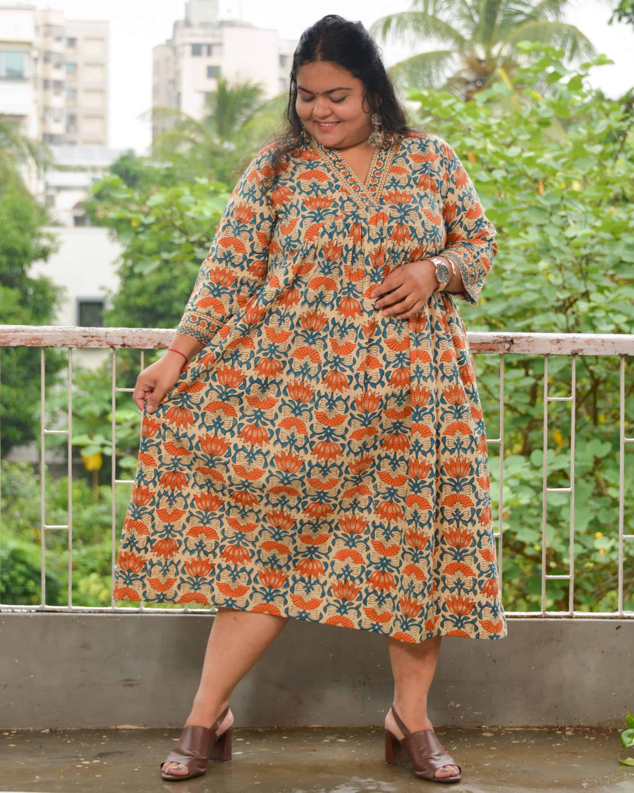Caramel Floral Plus Size Dress