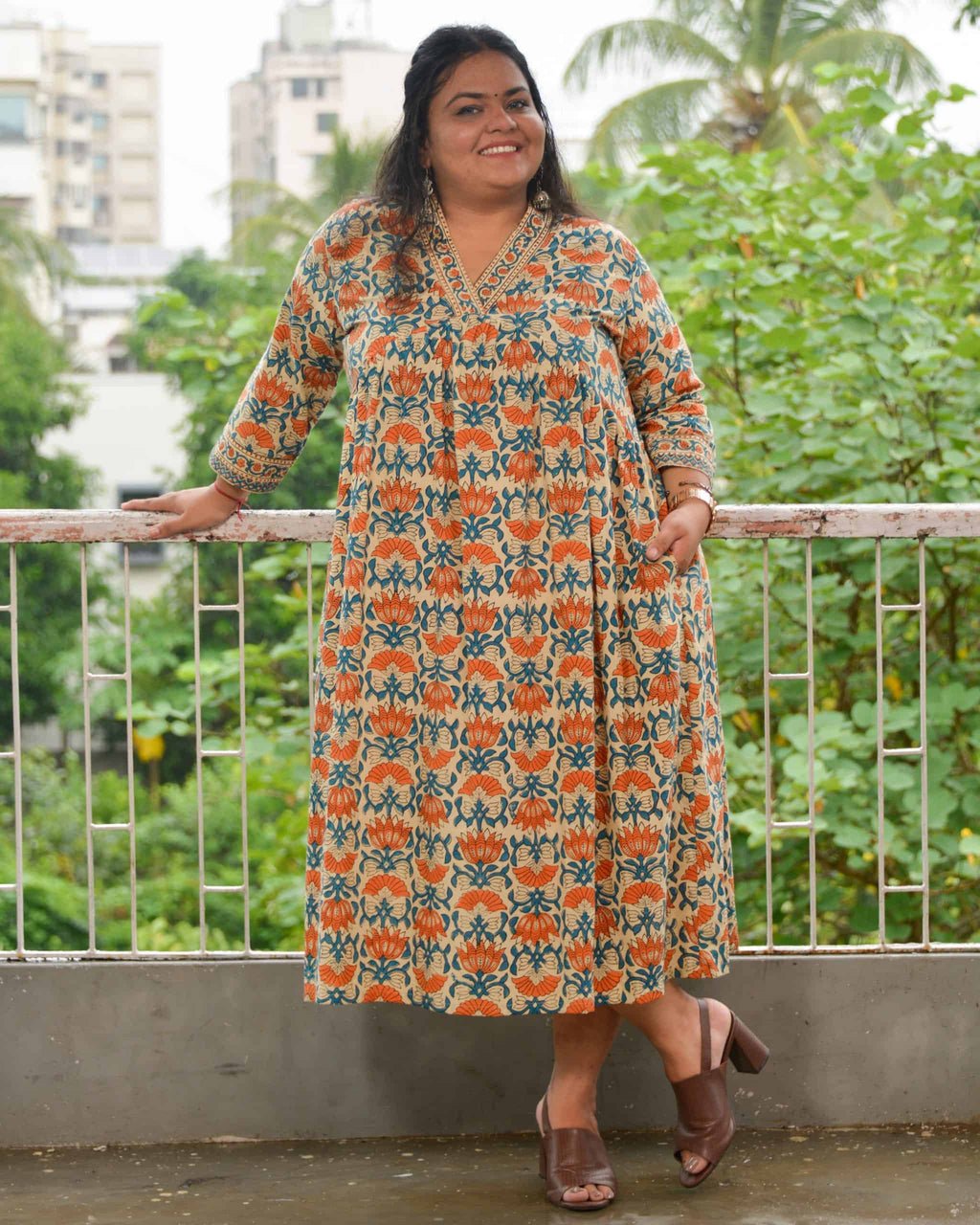 Caramel Floral Plus Size Dress