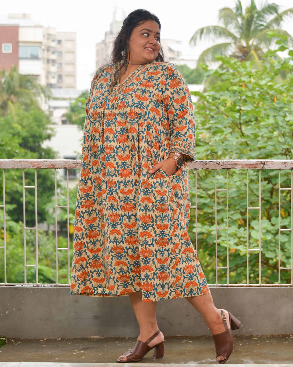 Caramel Floral Plus Size Dress