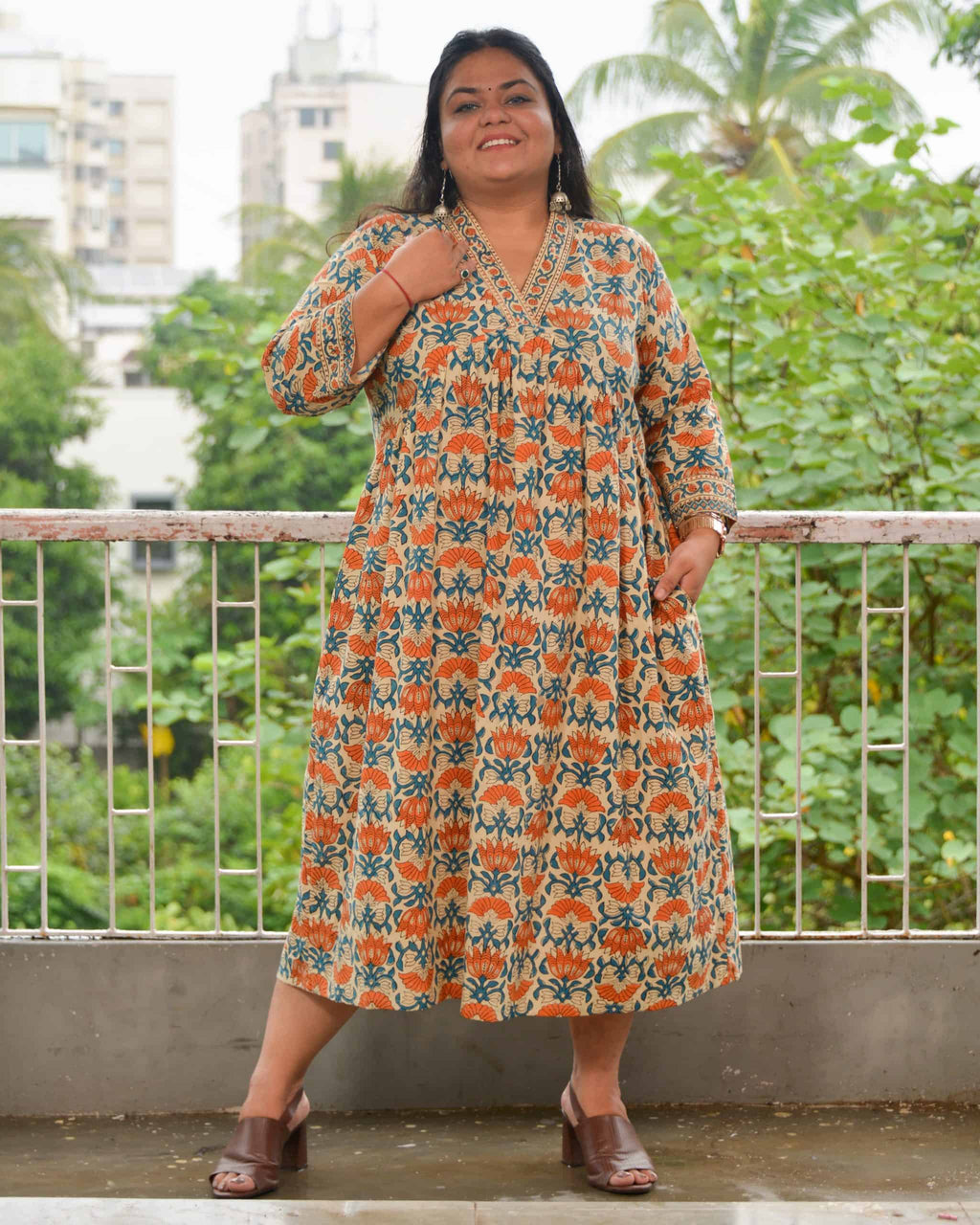 Caramel Floral Plus Size Dress
