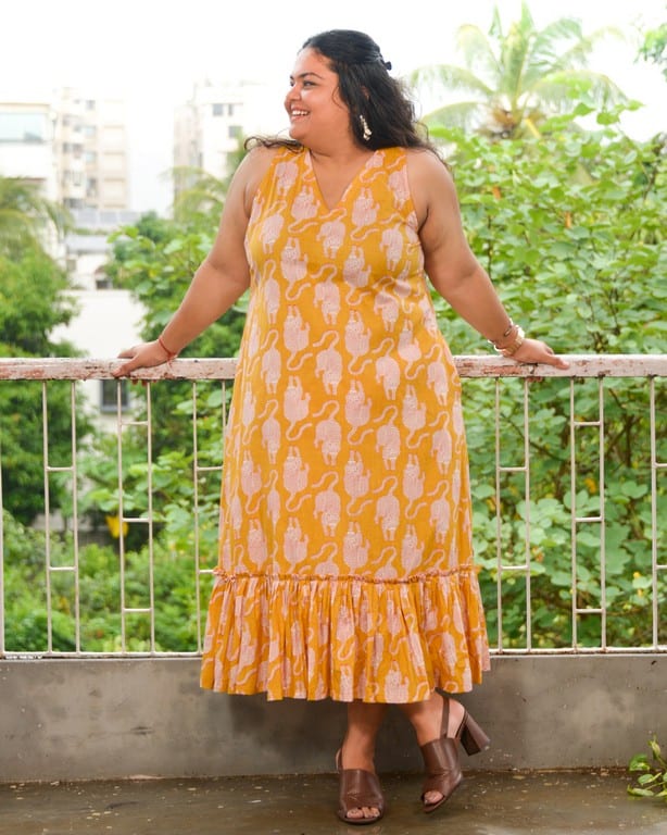 Yellow Kitty Long Frill Plus Size Dress