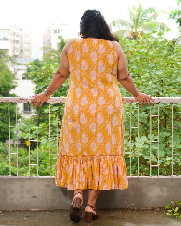 Yellow Kitty Long Frill Plus Size Dress