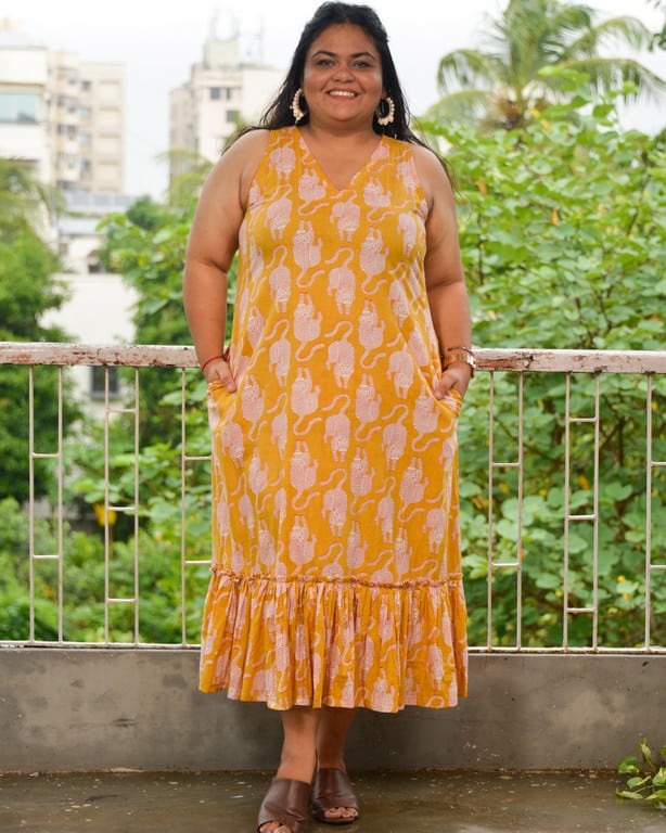 Yellow Kitty Long Frill Plus Size Dress