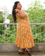 Yellow Kitty Long Frill Plus Size Dress