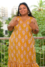 Yellow Kitty Long Frill Plus Size Dress