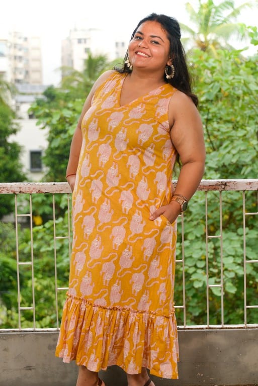 Yellow Kitty Long Frill Plus Size Dress