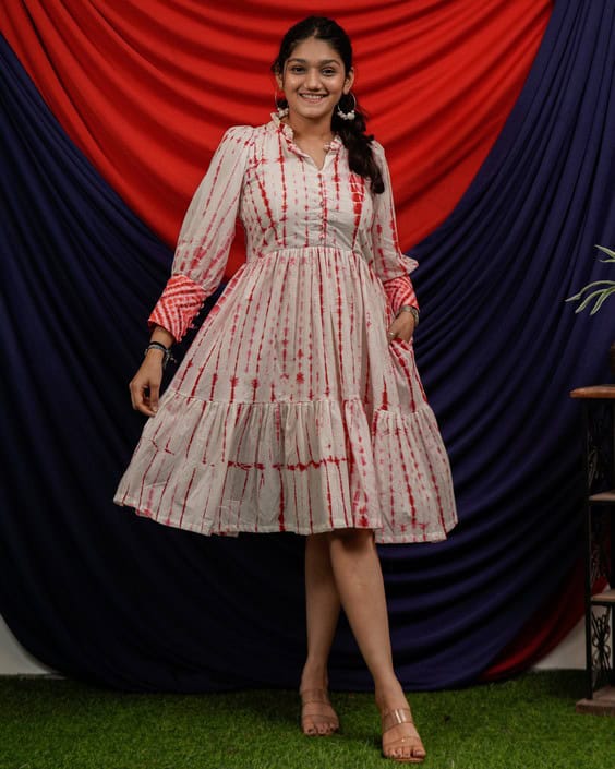 Red Shibori Short Nursing Dress Main image