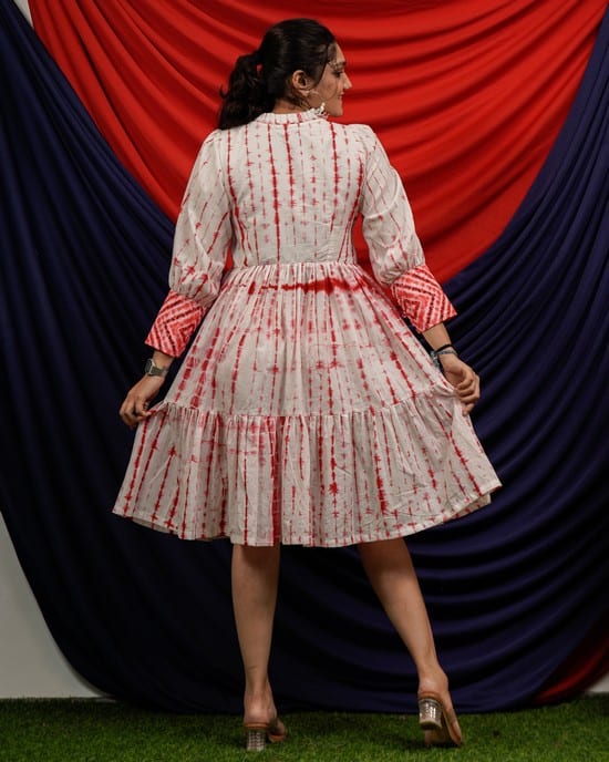 Red Shibori Short Dress