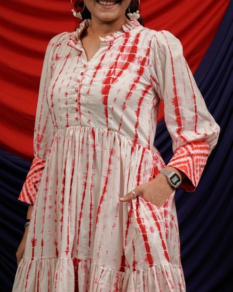 Red Shibori Short Dress