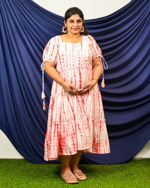 Red Shibori Maternity Dress