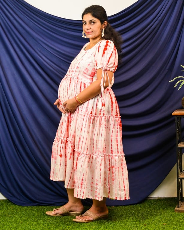 Red Shibori Maternity Dress