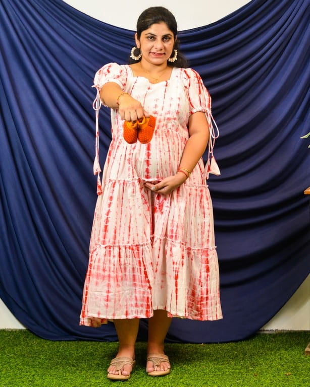 Red Shibori Maternity Dress
