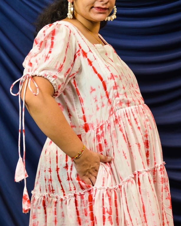 Red Shibori Maternity Dress