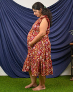 Maroon Lily Frill Maternity Dress