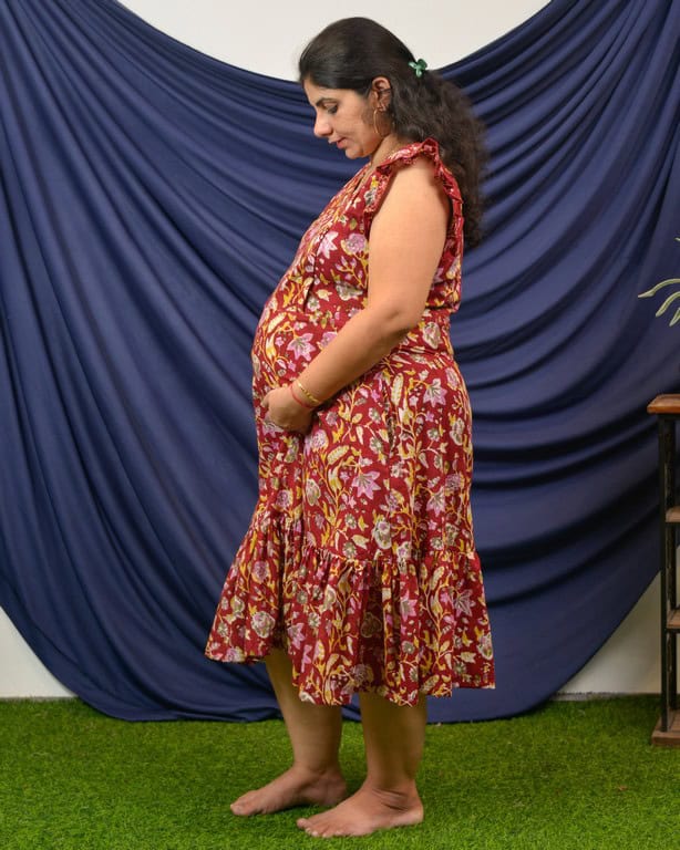 Maroon Lily Frill Maternity Dress