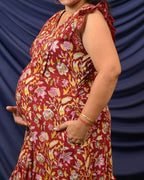 Maroon Lily Frill Maternity Dress