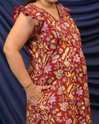 Maroon Lily Frill Maternity Dress