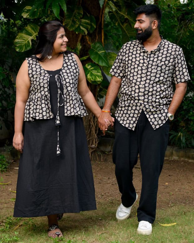 Black Floral Jacket Couple Set