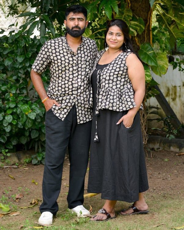 Black Floral Jacket Couple Set