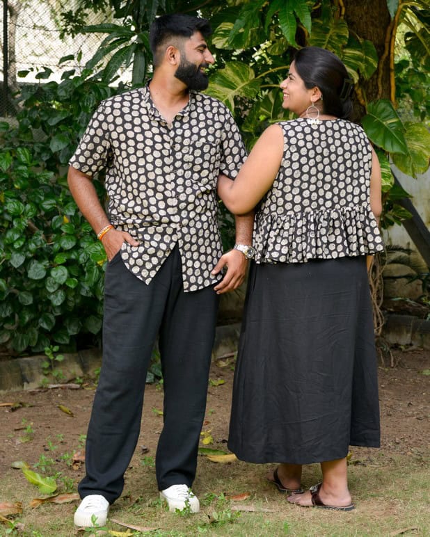 Black Floral Jacket Couple Set