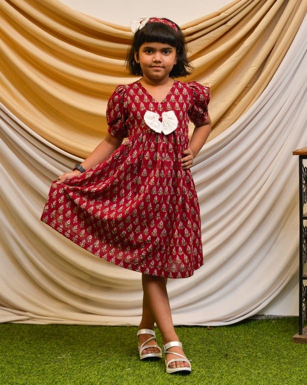 Crimson Maroon Kids Dress
