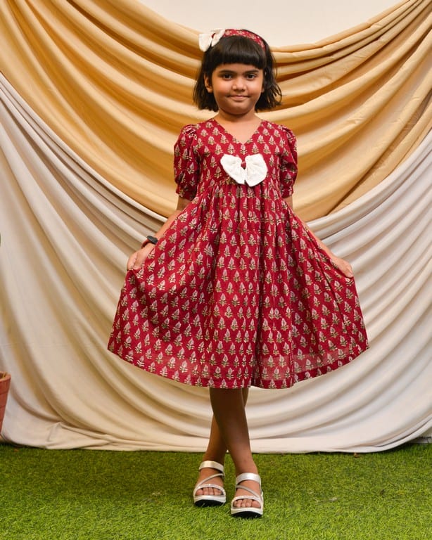 Crimson Maroon Kids Dress