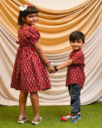 Crimson Maroon Long Mother Kids Twinning