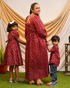 Crimson Maroon Long Mother Kids Twinning